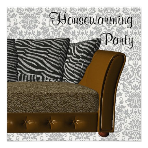 Zebra Leopard Sofa Damask Housewarming Party Custom Announcement