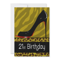 Zebra Leopard Stiletto 21st Birthday Safari Party Custom Invitations