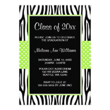 Zebra Lime Green Polka Dot Graduation Announcement