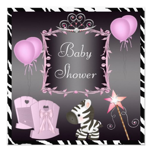 Zebra & Magic Wand Pink Princess Baby Shower Custom Invitations