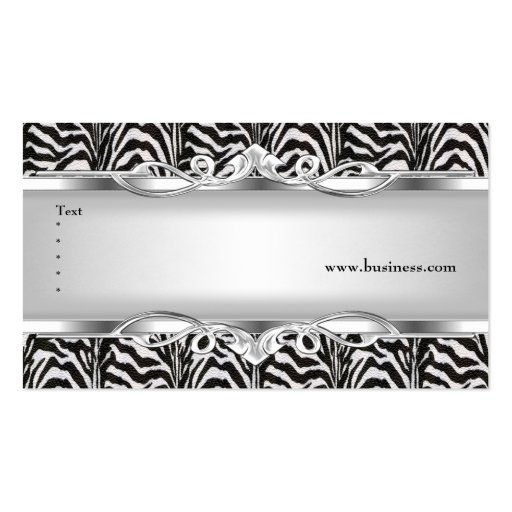Zebra Metal Chrome Look Elegant Black White Silver Business Cards (back side)