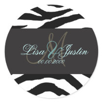 Zebra monogram wedding stickers