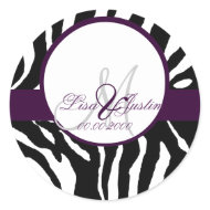 Zebra monogram wedding stickers, Custom Color sticker