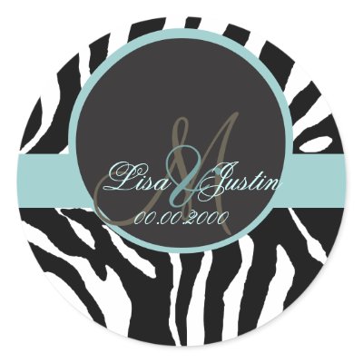 Zebra monogram wedding stickers, DIY Color