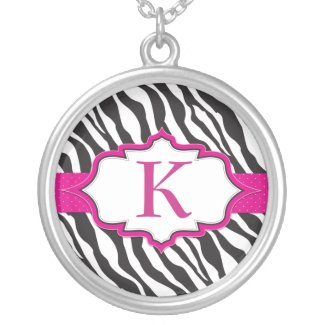 Zebra nogram Pink Ribbon Necklace necklace