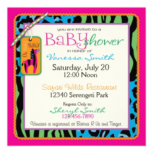 Zebra & Pacifier Safari Animal Print Baby Shower Invite