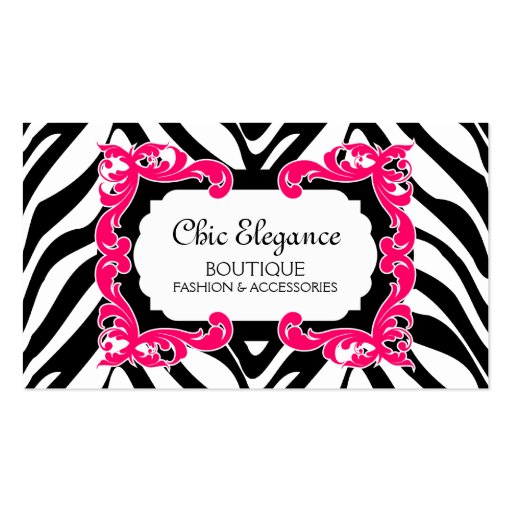 Zebra Pattern and Pink Flourish Business Card (front side)