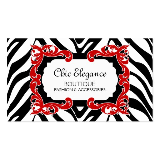 Zebra Pattern and Red Flourish Business Card (front side)