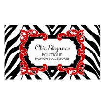 Zebra Pattern and Red Flourish Business Card