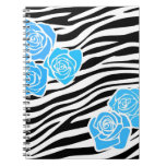 Zebra pattern + blue roses Notebook