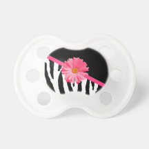 Zebra Pattern Girly Pink Daisy Baby Pacifier