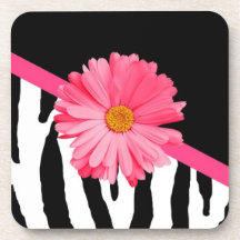 Zebra Pattern Girly Pink Daisy Drink Coasters