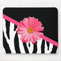 Zebra Pattern Girly Pink Daisy mousepads