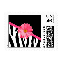 Zebra Pattern Girly Pink Daisy Postage Stamps