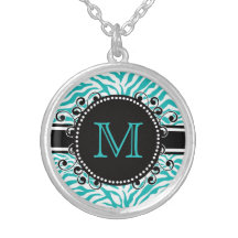 Zebra Pattern in Blue  Monogrammed Pendants