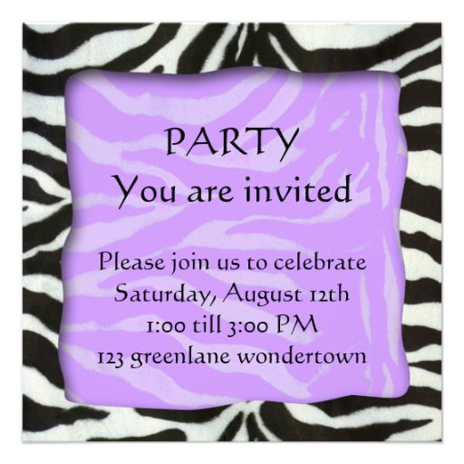 Zebra pattern, modern party invitation