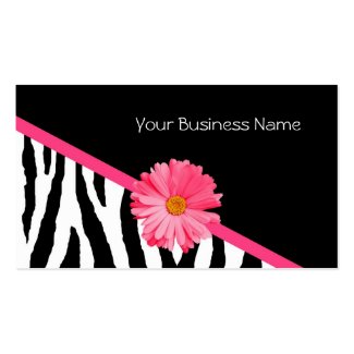 Zebra Pattern Pink Daisy Business Cards
