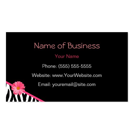 Zebra Pattern Pink Daisy Business Cards (back side)