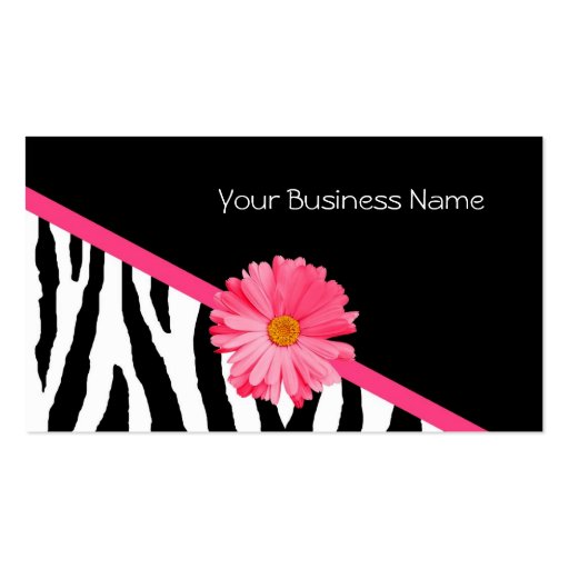 Zebra Pattern Pink Daisy Business Cards (front side)
