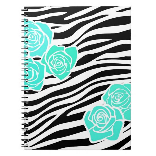 Zebra pattern + turquoise roses Notebook
