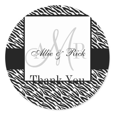 Zebra Pattern Wedding Monogram Thank You Stickers