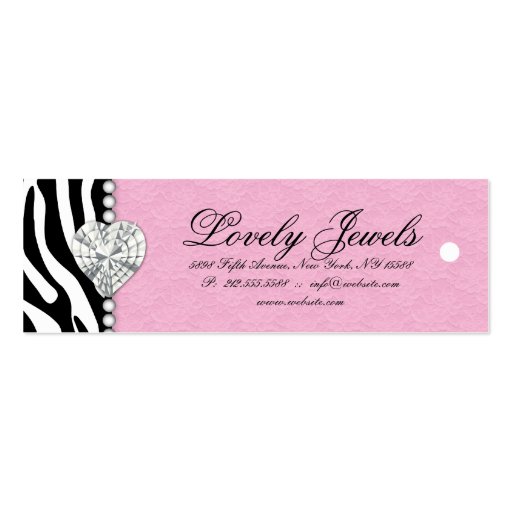 Zebra Pearl Lace Jewels Price Tag Pink Business Card Template