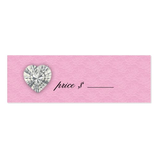 Zebra Pearl Lace Jewels Price Tag Pink Business Card Template (back side)