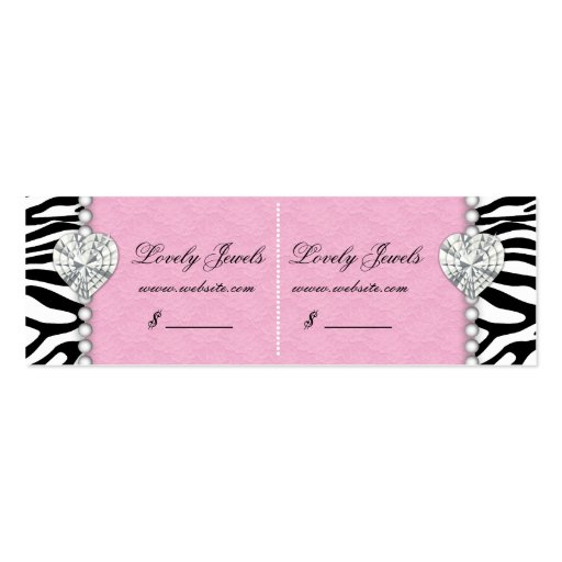 Zebra Pearl Lace Jewels Price Tag Pink Double Business Cards