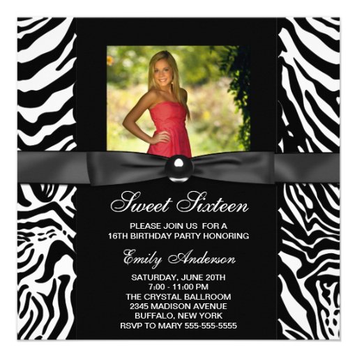 Zebra Photo Sweet 16 Party Invitation