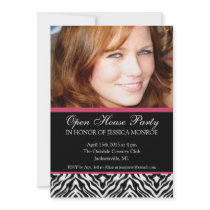 Zebra Pink Accent Photo Open House Graduation Announcement