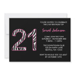 Zebra Pink and Black 21st Birthday Custom Invitation