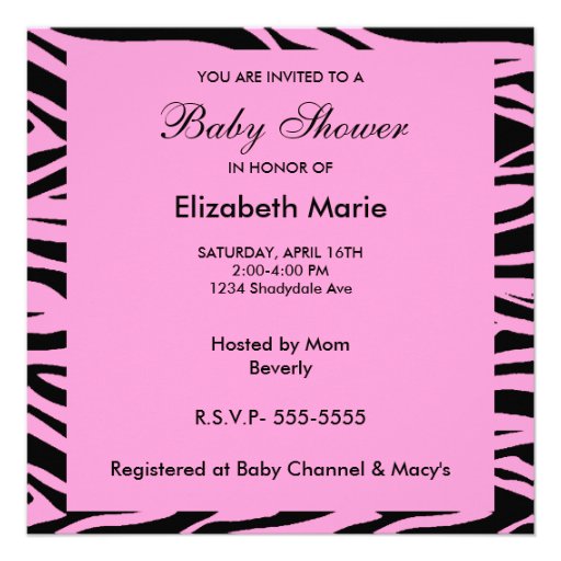 Zebra Pink-Baby Shower Girl Custom Invitation