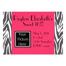 Zebra Pink Birthday Card Personalized Invitation