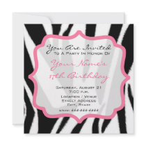 Zebra & Pink Birthday Party Invites