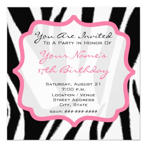 Zebra & Pink Birthday Party Invites