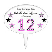 Zebra Pink &amp; Black:12th Birthday Party Cake Topper