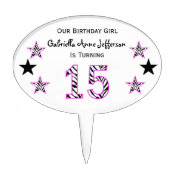 Zebra Pink &amp; Black:15th Birthday Party Cake Topper