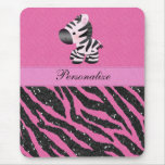 Zebra Pink & Black Glitter Animal Print Mousepad