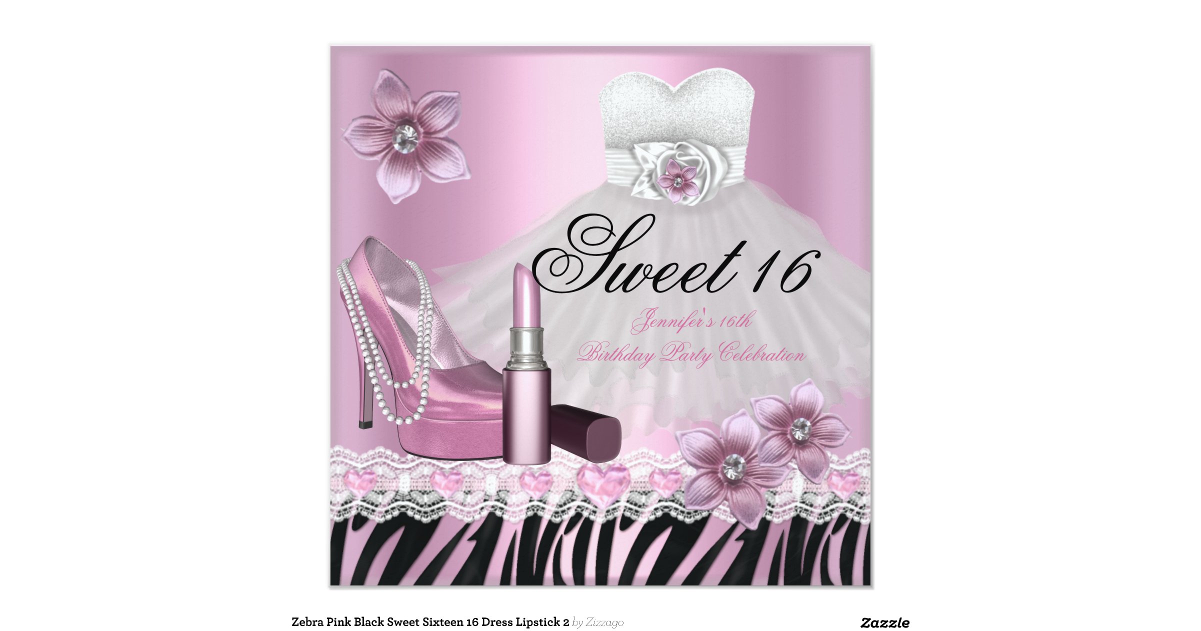 zebra pink black sweet sixteen 16 dress lipstick 2 invitation design apps