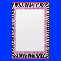 Zebra & pink border custom stationery