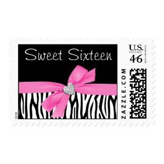 Zebra Pink Bow Diamond Heart Sweet 16 Stamps