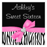 Zebra Pink Bow Diamond Sweet 16 Invitations