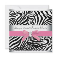 Zebra Pink Bow Pink Zebra Sweet 16 Birthday invitation
