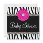 Zebra Pink Daisy Printed Gems Baby Shower Custom Invitation