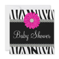 Zebra Pink Daisy Printed Gems Baby Shower zazzle_invitation