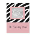 Zebra & Pink Fun Party Frame Card postcards