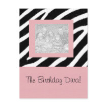 Zebra & Pink Fun Party Frame Card postcards by partypassion Zebra & Pink Fun Party Frame Card postcards