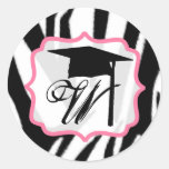 Zebra & Pink Monogram Graduation Cap Sticker