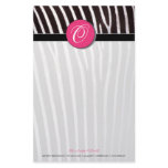 zebra; pink monogram stationery