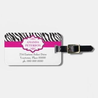 Zebra Pink Ribbon Bag Tag